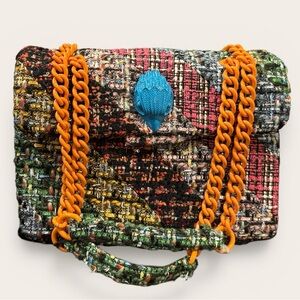 Kurt Geiger London Kensington Tweed Patchwork Bag - Multi / Orange Chain